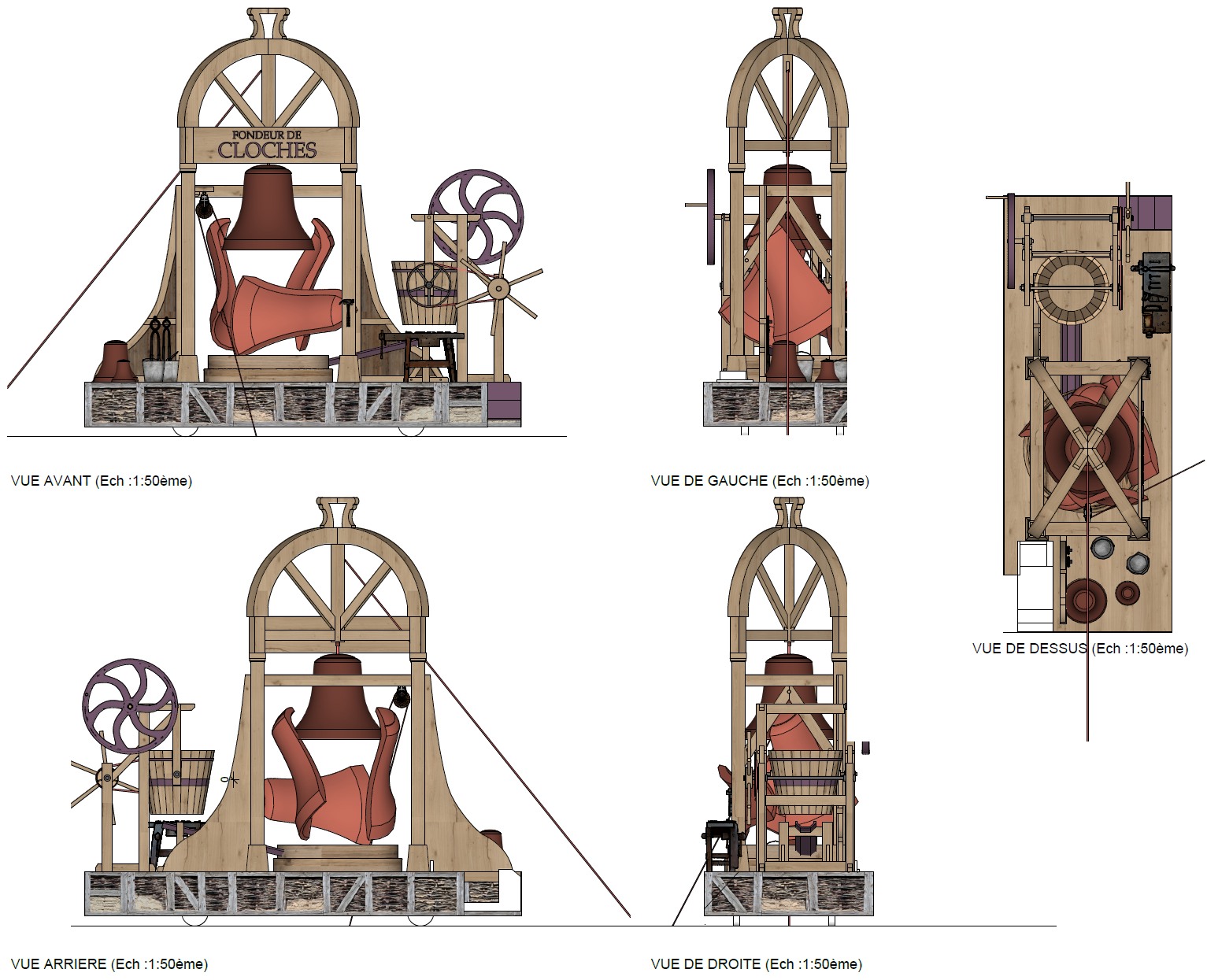 Le fondeur de cloches — vues de travail du modèle 3D.