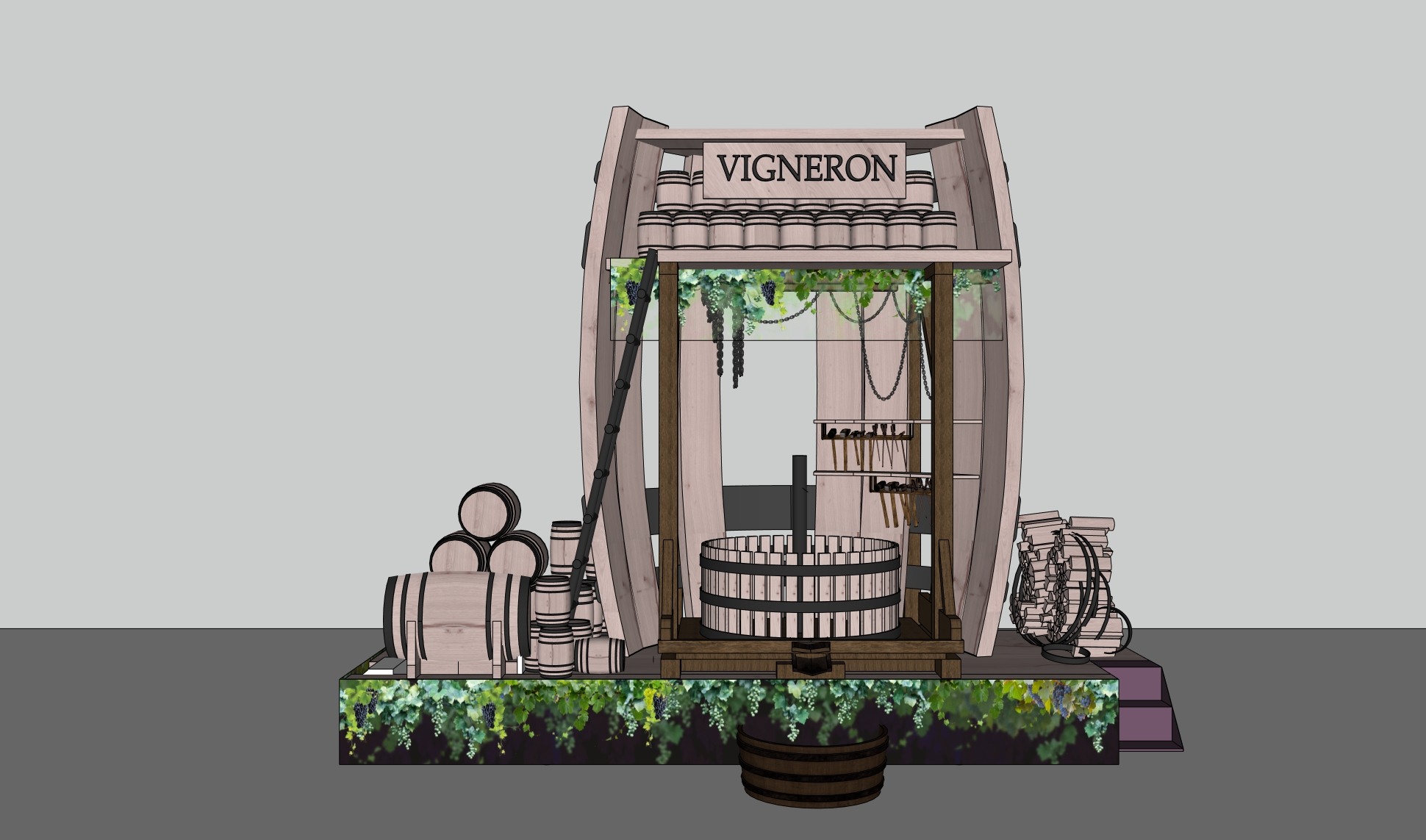 Le vigneron — vue de travail de la modélisation 3D.
